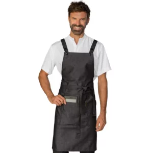 Delantal con peto Isacco Samurai Stone 088781, Negro, vista frontal con modelo
