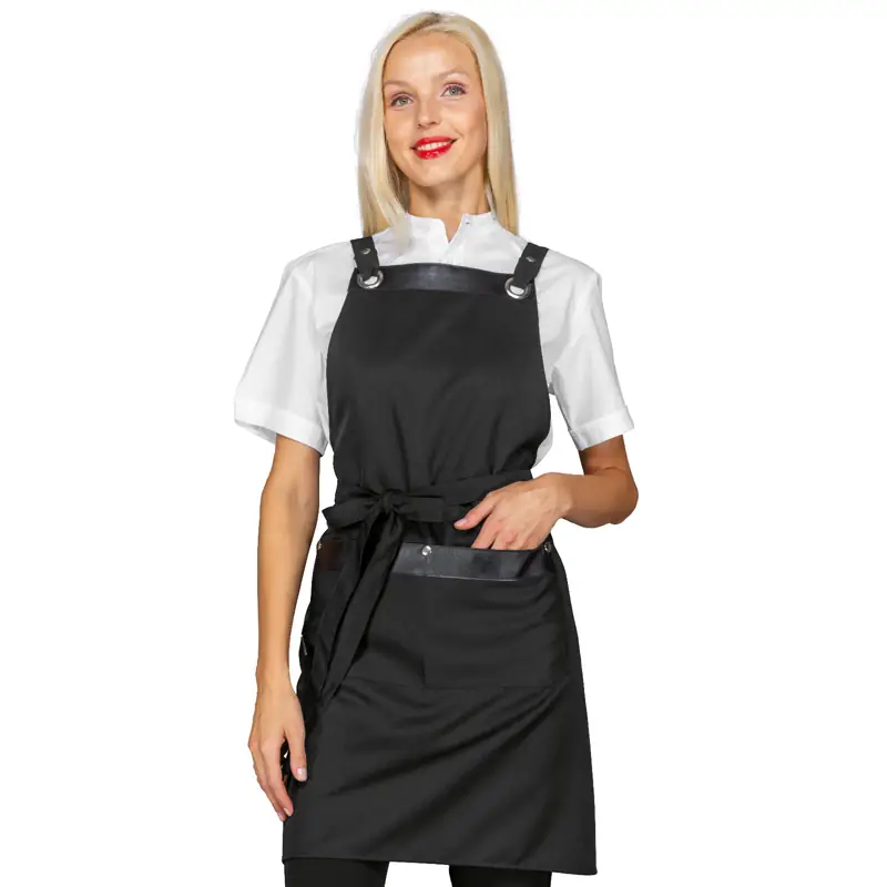 Delantal con peto Isacco Milford 088801 1 Delantal con peto Isacco Milford 088801, Negro, vista frontal con modelo