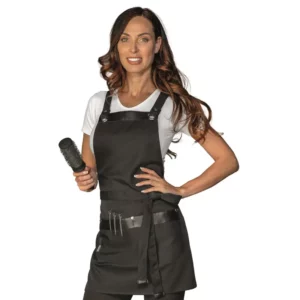 Delantal con peto Isacco Milford 088801S, Negro, vista frontal con modelo