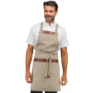 Delantal con peto Isacco Milford 088816, Natural, vista frontal con modelo