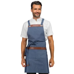 Delantal con peto Isacco Milford 088877, Jeans, vista frontal con modelo