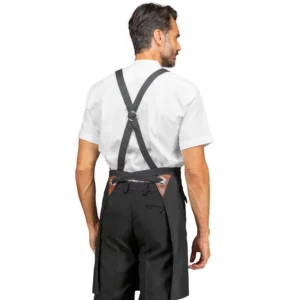 Delantal con peto Isacco Milford 088891, Zafferano negro, vista trasera con modelo