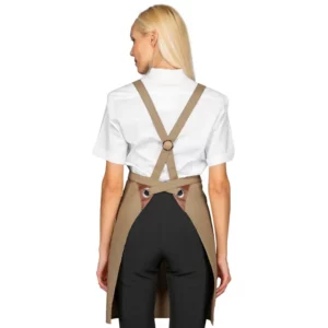 Delantal con peto Isacco Milford 088895, Zafferano corda, vista trasera con modelo