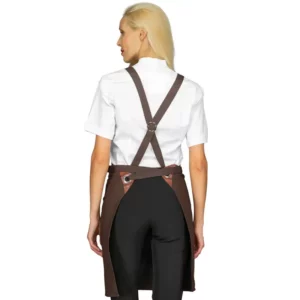 Delantal con peto Isacco Milford 088897, Zafferano vengé, vista trasera con modelo
