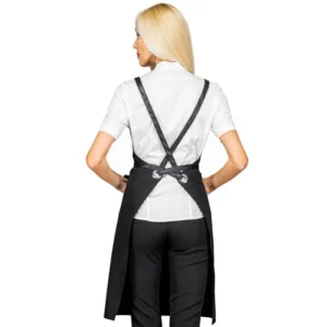 Delantal con peto Isacco Bristol 088901, Negro/Ecopiel negro, vista trasera con modelo