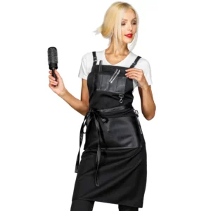 Delantal con peto Isacco Bristol 088901, Negro/Ecopiel negro, otra vista frontal con modelo 3
