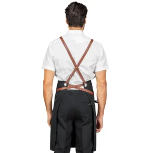 Delantal con peto Isacco Bristol 088911, Negro/Cuero, vista trasera con modelo