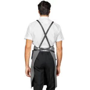 Delantal con peto Isacco Bristol 088912, Gris/Ecopiel negro, vista trasera con modelo