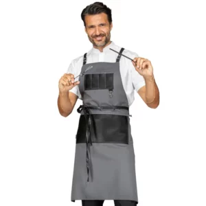 Delantal con peto Isacco Bristol 088912, Gris/Ecopiel negro, otra vista frontal con modelo 2