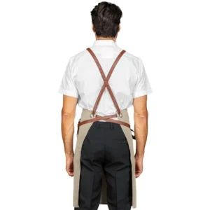 Delantal con peto Isacco Bristol 088916, Natural/Cuero, vista trasera con modelo