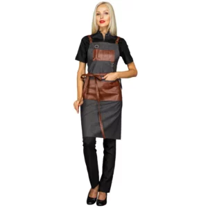 Delantal con peto Isacco Bristol 088941, Black jeans/Cuero, otra vista frontal con modelo 2