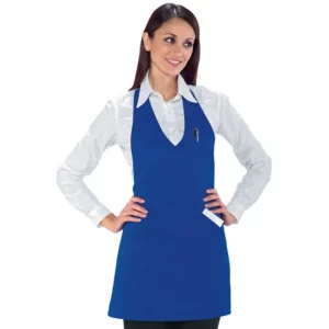 Delantal con peto Isacco Bistrò 090206, color Blu cina, vista frontal con modelo