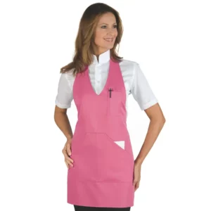 Delantal con peto Isacco Bistrò 090286, color Fucsia, vista frontal con modelo