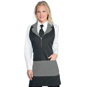 Delantal con peto Isacco Madeira 090387, color Antracita/Gris, vista frontal con modelo