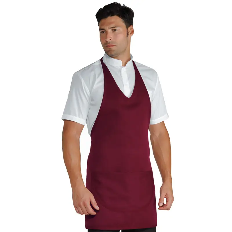 Delantal Isacco Magic 090503 1 Delantal con peto Isacco Magic 090503, color Burdeos, vista frontal con modelo