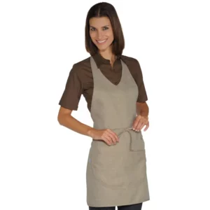 Delantal con peto Isacco Magic 090516, color Natural, vista frontal con modelo