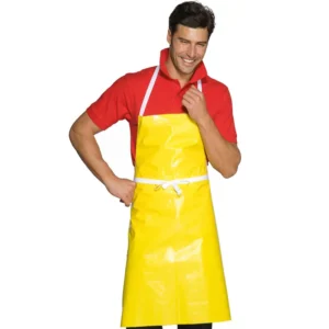 Delantal con peto Isacco Cerato 091014, Amarillo, vista con modelo