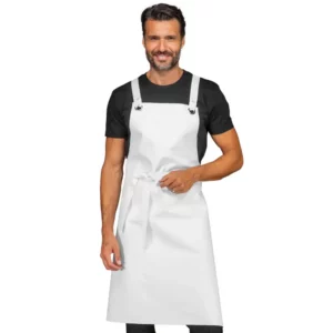 Delantal con peto Isacco Cerato Ring 091080, Blanco, vista con modelo
