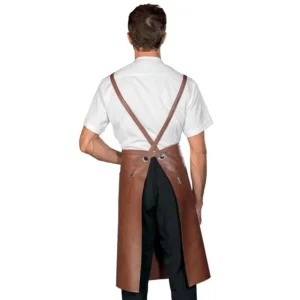 Delantal con peto Isacco Sheffield 092205, Cuero, vista trasera con modelo