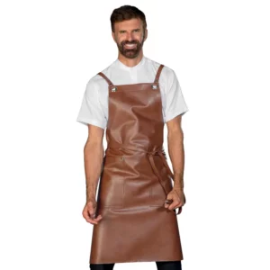 Delantal con peto Isacco Sheffield 092205, Cuero, vista con modelo