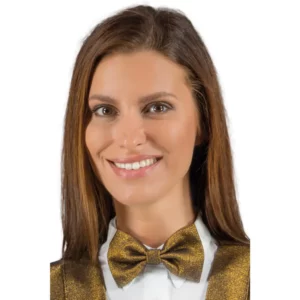 Pajarita Isacco 104044, Lurex gold, vista con modelo