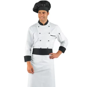 Delantal de cintura Isacco Rondin 114401, Blanco/Negro, vista con modelo