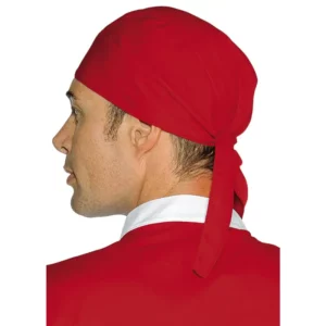 Bandana Isacco 124007, Rojo, vista lateral y posterior con modelo
