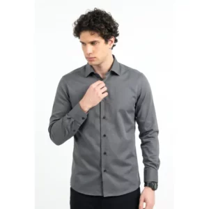 Camisa hombre J. HARVEST & FROST YB50 TWILL SLIM 2905002, Gris, con modelo, vista frontal