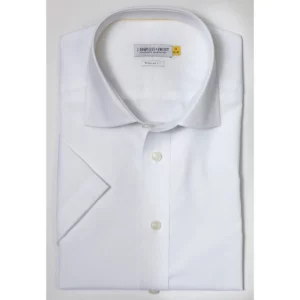 Camisa J. HARVEST & FROST YB50 TWILL S/S REGULAR 2905011, detalle del cuello y presentación plegada