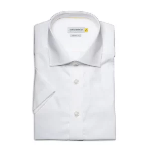 Camisa J. HARVEST & FROST YB50 TWILL S/S REGULAR 2905011, presentación plegada y detalle del cuello