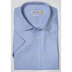 Camisa J. HARVEST & FROST YB50 TWILL S/S REGULAR 2905011, presentación plegada y detalle del cuello