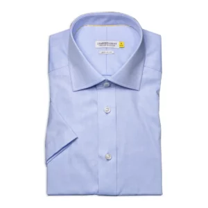 Camisa J. HARVEST & FROST YB50 TWILL S/S REGULAR 2905011, presentación plegada y detalle del cuello