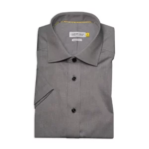 Camisa J. HARVEST & FROST YB50 TWILL S/S REGULAR 2905011, presentación plegada y detalle del cuello