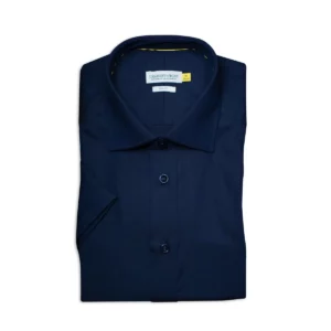 Camisa hombre J. HARVEST & FROST YB50 TWILL S/S SLIM 2905022, presentación plegada y detalle del cuello