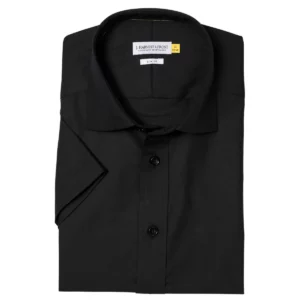 Camisa hombre J. HARVEST & FROST YB50 TWILL S/S SLIM 2905022, presentación plegada y detalle del cuello