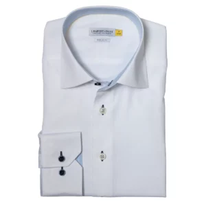 Camisa hombre J. HARVEST & FROST YB51 TWILL REGULAR 2905101, presentación plegada y detalle del cuello