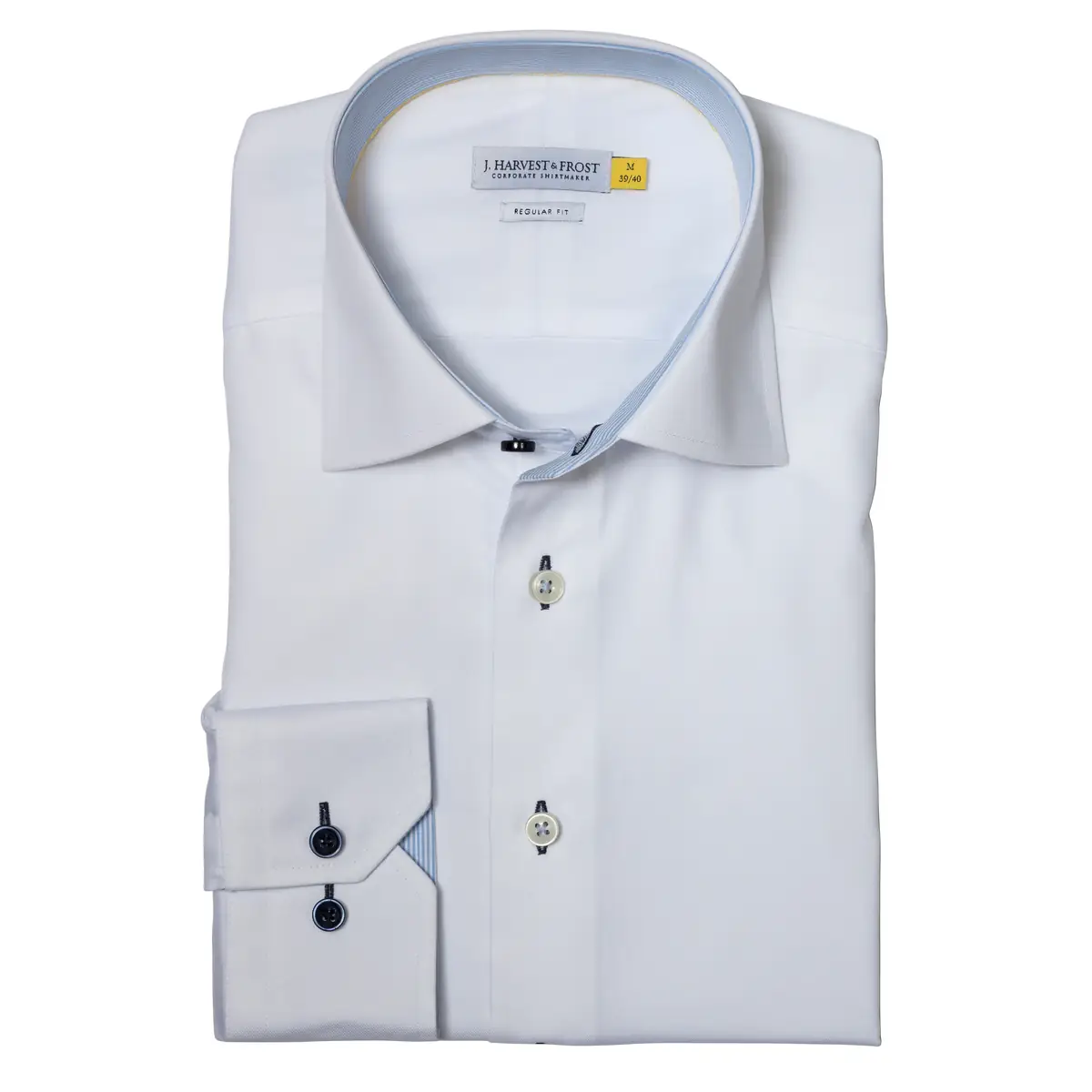 Camisa hombre J. HARVEST & FROST YB51 TWILL REGULAR 2905101 2 Camisa hombre J. HARVEST & FROST YB51 TWILL REGULAR 2905101, presentación plegada y detalle del cuello
