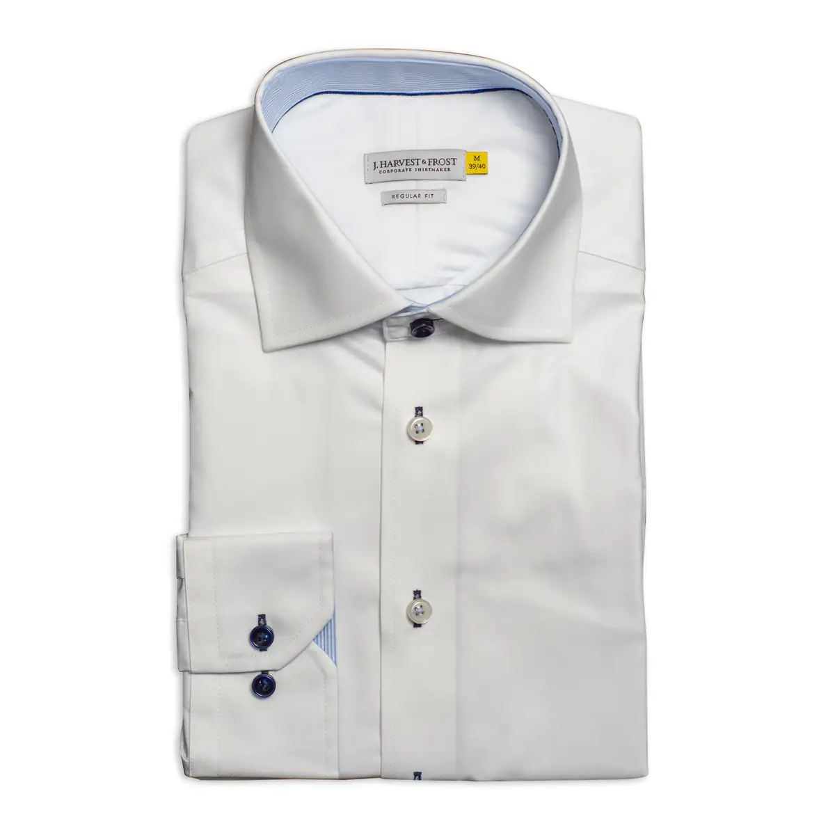 Camisa hombre J. HARVEST & FROST YB51 TWILL REGULAR 2905101 6 Camisa hombre J. HARVEST & FROST YB51 TWILL REGULAR 2905101, presentación plegada y detalle del cuello