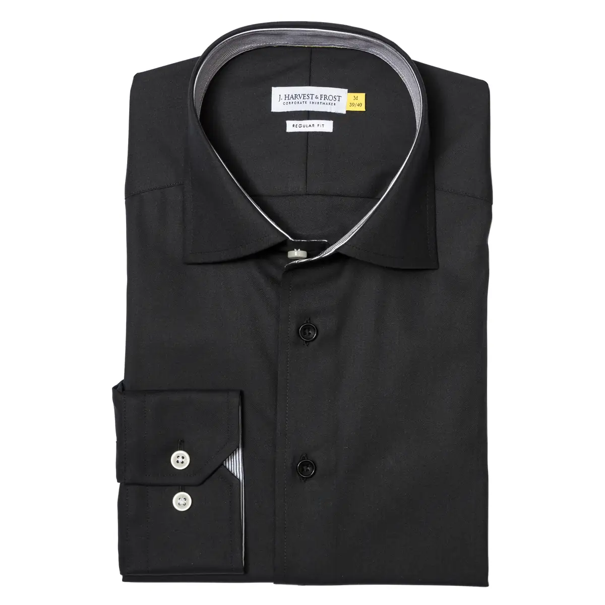 Camisa hombre J. HARVEST & FROST YB51 TWILL REGULAR 2905101 13 Camisa hombre J. HARVEST & FROST YB51 TWILL REGULAR 2905101, presentación plegada y detalle del cuello