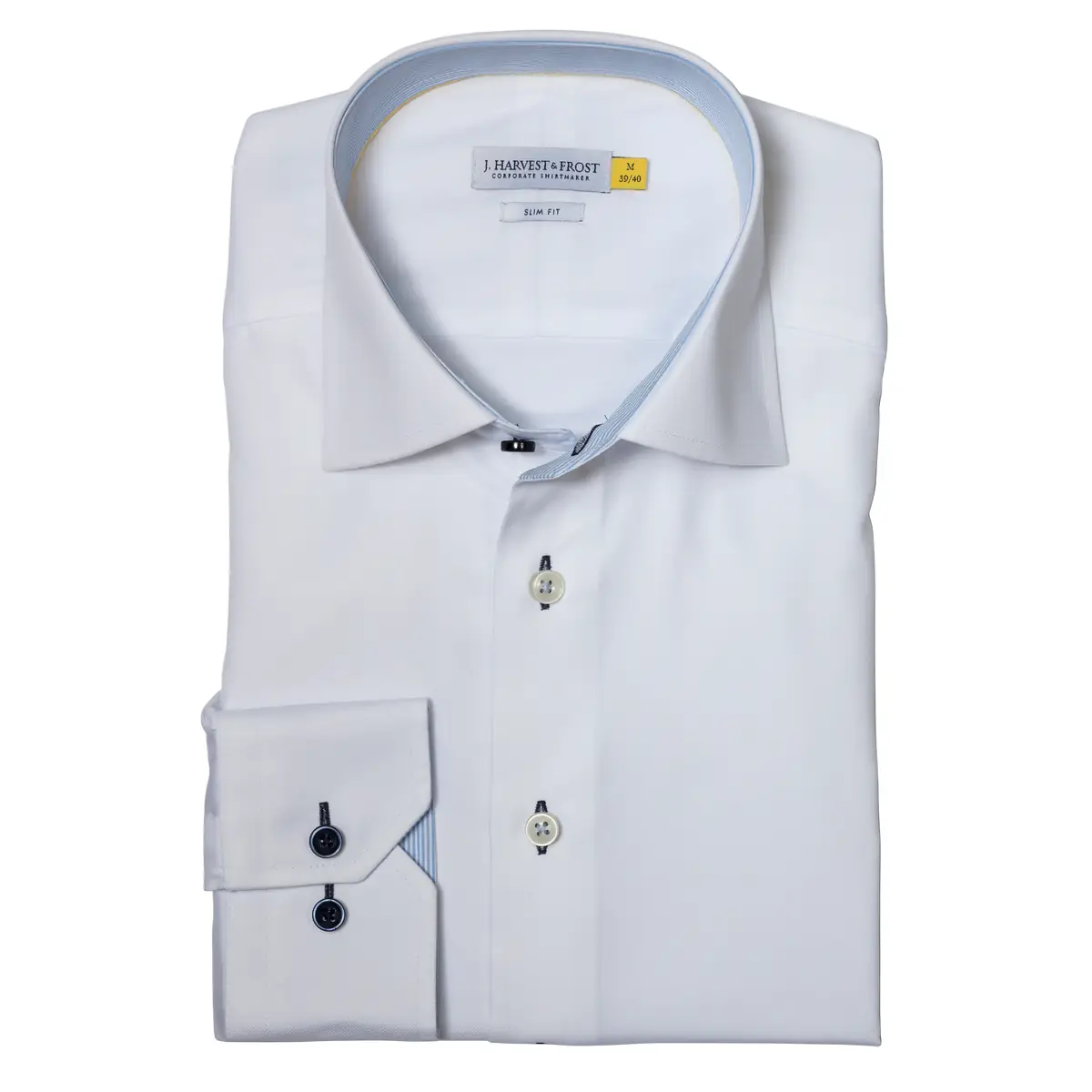 Camisa hombre J. HARVEST & FROST YB51 TWILL SLIM 2905102 4 Camisa hombre J. HARVEST & FROST YB51 TWILL SLIM 2905102, presentación plegada y detalle del cuello