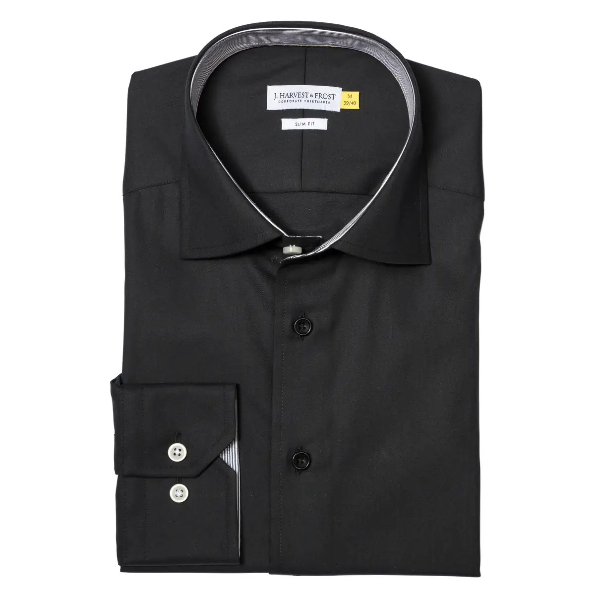 Camisa hombre J. HARVEST & FROST YB51 TWILL SLIM 2905102 14 Camisa hombre J. HARVEST & FROST YB51 TWILL SLIM 2905102, presentación plegada y detalle del cuello
