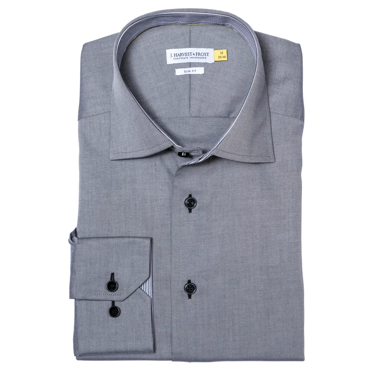 Camisa hombre J. HARVEST & FROST YB51 TWILL SLIM 2905102 19 Camisa hombre J. HARVEST & FROST YB51 TWILL SLIM 2905102, presentación plegada y detalle del cuello