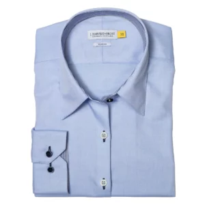 Camisa mujer J. HARVEST & FROST YB51 TWILL WOMAN 2905103, presentación plegada y detalle del cuello
