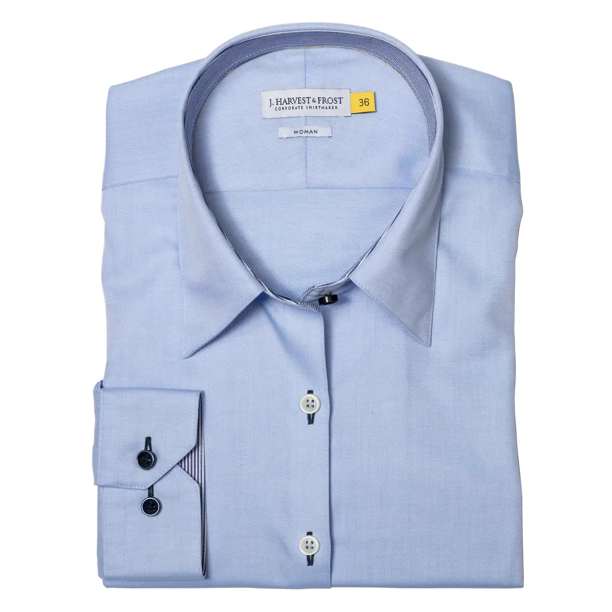 Camisa mujer J. HARVEST & FROST YB51 TWILL WOMAN 2905103 7 Camisa mujer J. HARVEST & FROST YB51 TWILL WOMAN 2905103, presentación plegada y detalle del cuello