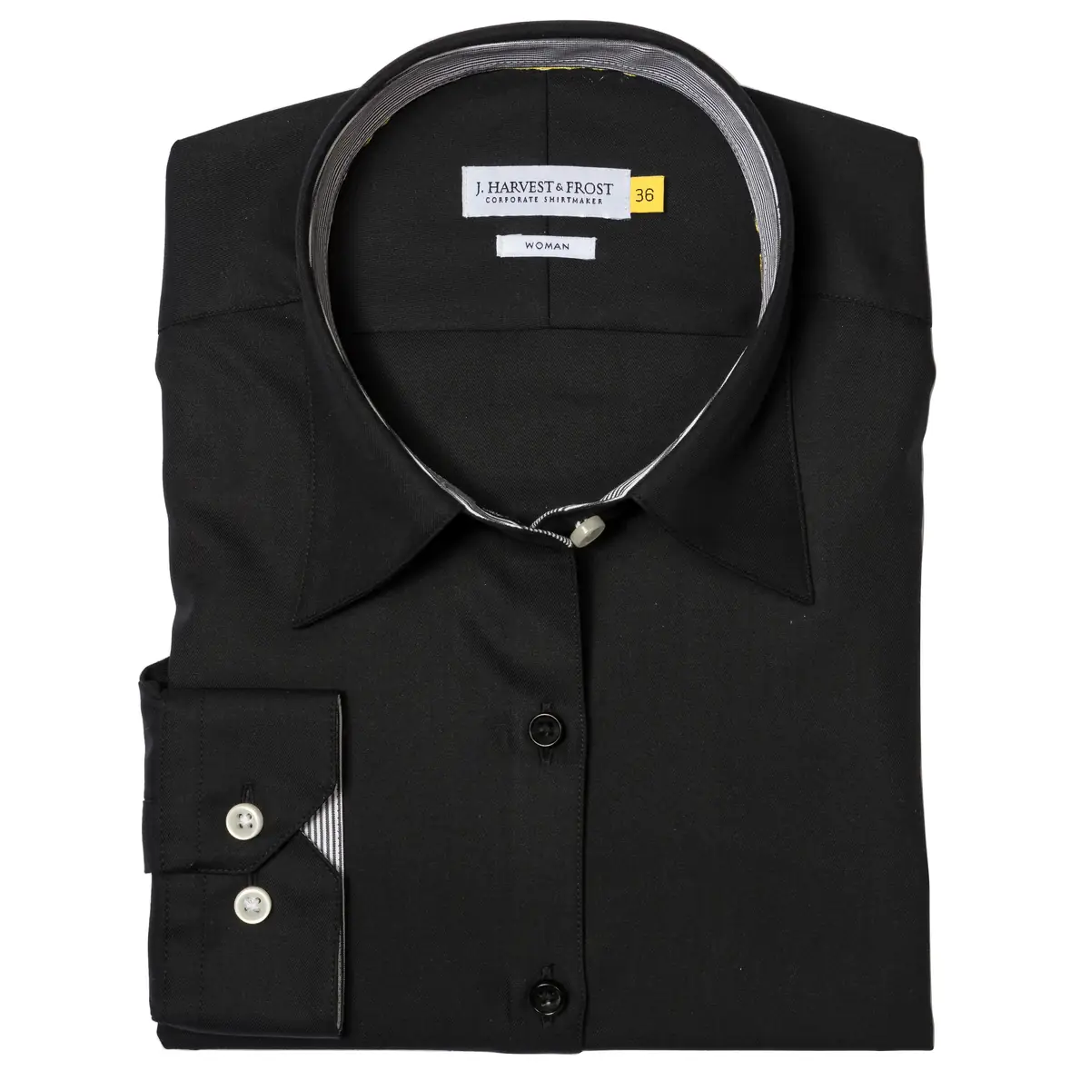 Camisa mujer J. HARVEST & FROST YB51 TWILL WOMAN 2905103 12 Camisa mujer J. HARVEST & FROST YB51 TWILL WOMAN 2905103, presentación plegada y detalle del cuello