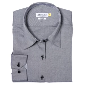 Camisa mujer J. HARVEST & FROST YB51 TWILL WOMAN 2905103, presentación plegada y detalle del cuello