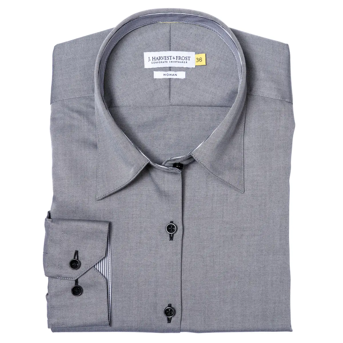 Camisa mujer J. HARVEST & FROST YB51 TWILL WOMAN 2905103 17 Camisa mujer J. HARVEST & FROST YB51 TWILL WOMAN 2905103, presentación plegada y detalle del cuello