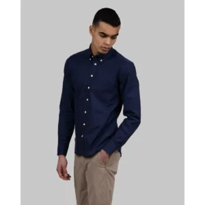 Camisa hombre J. HARVEST & FROST YB54 OXFORD SLIM 2905402, Marino, con modelo, vista frontal de tres cuartos