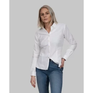 Camisa mujer J. HARVEST & FROST YB54 OXFORD WOMAN 2905403, Blanco, vista frontal con modelo
