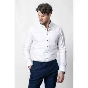 Camisa hombre J. HARVEST & FROST YB56 TWILL REGULAR 2905601, Blanco / marino, vista frontal con modelo